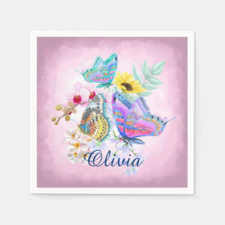 Elegant Butterflies en Flowers Servet