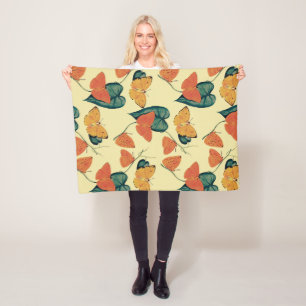 Elegant  Butterflies en Leaves Pattern   Fleece Deken