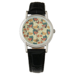 Elegant  Butterflies en Leaves Pattern   Horloge