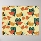 Elegant Butterflies en Leaves Pattern | Poster (Voorkant)