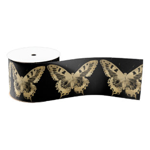 Elegant Butterflies op Black Grosgrain Lint