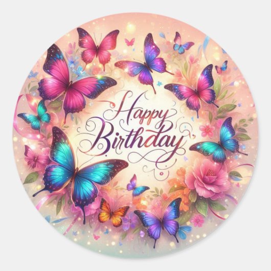 Elegant butterfly birthday sticker  (Voorkant)
