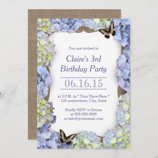 Elegant Butterfly Floral Birthday Party Kaart (Voorkant / Achterkant)