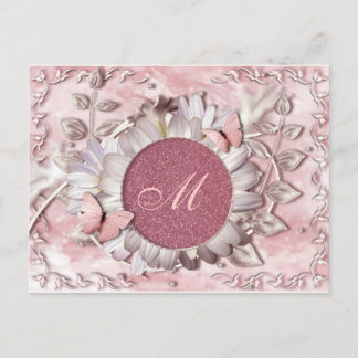 Elegant Butterfly Floral Gem Monogram Briefkaart