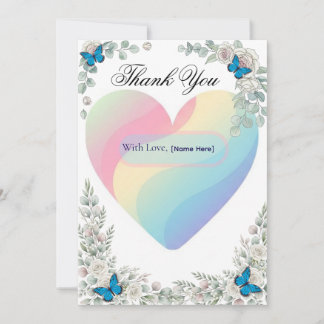 Elegant Butterfly Floral Heart Wedding Thank You   Bedankkaart