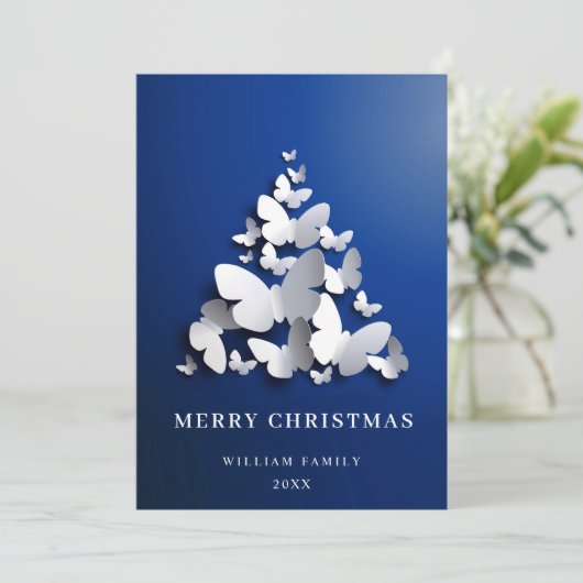 Elegant Butterfly Monarch Christmas Tree Greeting Feestdagenkaart (Staand voorkant)