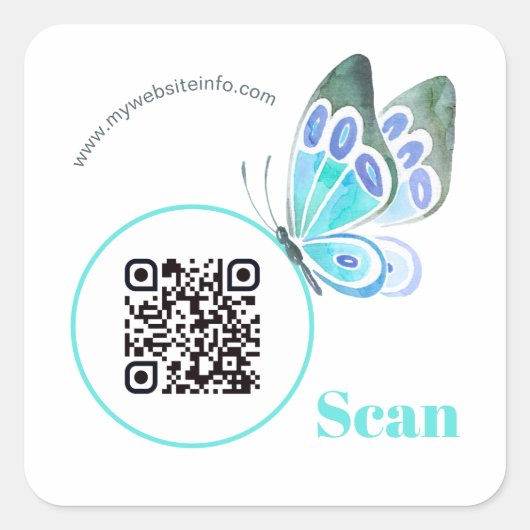 Elegant Butterfly QR Code Business Square Stickers (Voorkant)