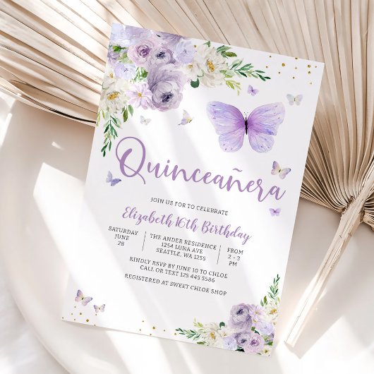 Elegant Butterfly Quinceañera Invitation