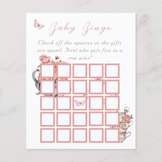 Elegant Butterfly Tea Floral Shower Bingo Game (Voorkant)
