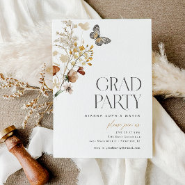 Elegant Butterfly Wildflower Afstuderen Invitation Kaart
