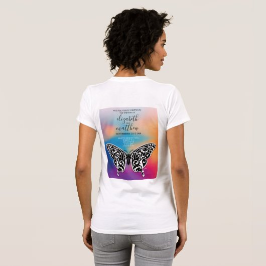 Elegant Buttterfly en Sunset Invitation Design T-shirt (Achterkant volledig)