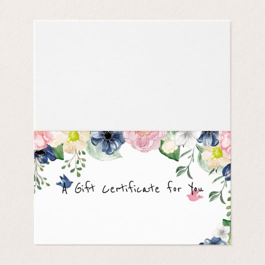 Elegant Cadeaubon Blauw Bloemmotief - Logo Toevoeg Visitekaartjes (Buitenkant ongevouwen)