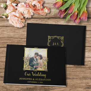 Elégant cadre chic or photo feuille or mariage
