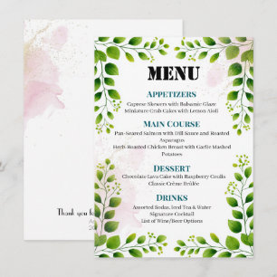 Elégant cadre de verdure Menu Mariage