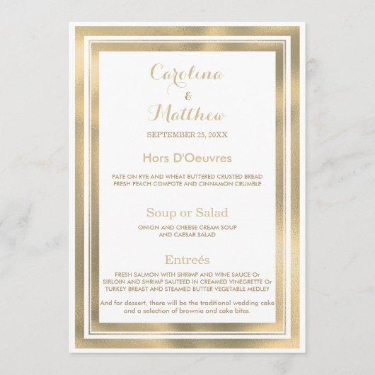 Elégant cadre d'or blanc élégant Menu Mariage (Devant)