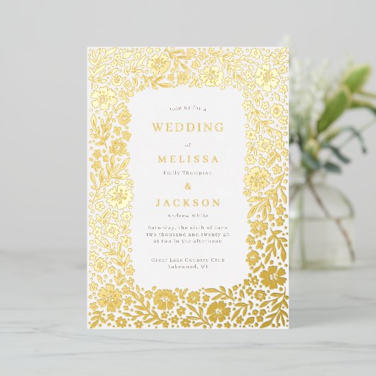 Élégant cadre en fleur faire-part de mariage fil (Debout devant)