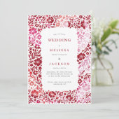 Élégant cadre en fleurs faire-part de mariage rose (Debout devant)