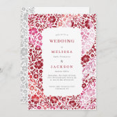 Élégant cadre en fleurs faire-part de mariage rose (Devant / Derrière)