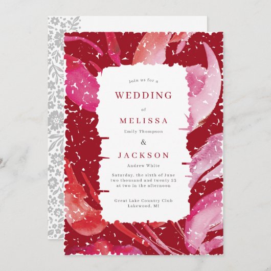 Élégant cadre en fleurs faire-part de mariage rose (Devant / Derrière)