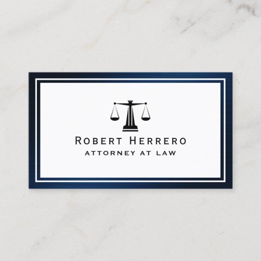 Élégant cadre en métal bleu carte de visite juridi (Devant)