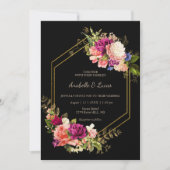 Élégant cadre fleuri doré faire-part de mariage (Devant)