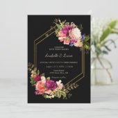 Élégant cadre fleuri doré faire-part de mariage (Debout devant)