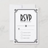 Elégant cadre noir Art Déco Mariage Carte RSVP (Devant)