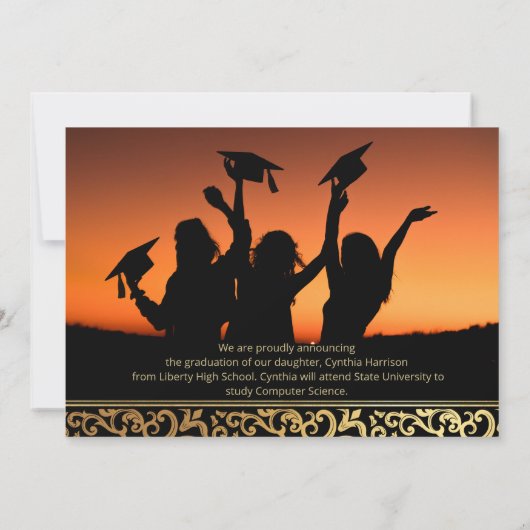 Elégant cadre or Faire-part de graduation (Dos)