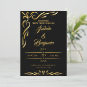 Elégant cadre Or Invitation | Black & Gold Ornam (Debout devant)