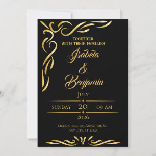 Elégant cadre Or Invitation Black & Gold Ornam