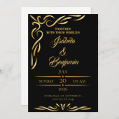 Elégant cadre Or Invitation | Black & Gold Ornam (Devant / Derrière)
