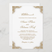 Elégant cadre or mariage musulman Invitations (Devant / Derrière)