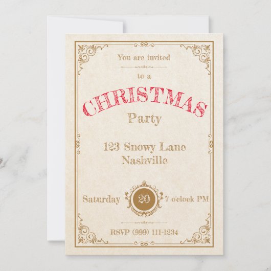 Elégant cadre or Noël Invitation (Devant)