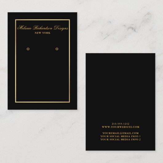 Elégant cadre or noir Earrage carte d'affichage (Devant / Derrière)