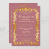Elégant cadre Or Quinceanera Invitation (Devant / Derrière)