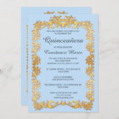 Elégant cadre Or Quinceanera Invitation (Devant / Derrière)