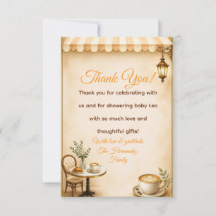 Elegant Café Bébé Baby Shower Frans Bistro Beige Bedankkaart