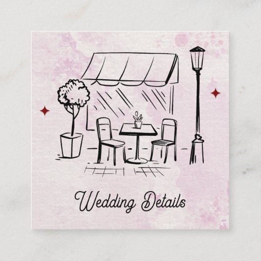 Elegant Café Sketch Illustration Wedding Details Informatiekaartje (Achterkant)
