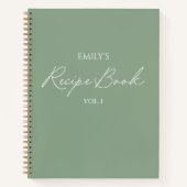 Élégant Cahier de Recettes Simple Vert Sauge Écrit (Devant)
