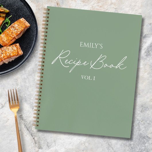 Élégant Cahier de Recettes Simple Vert Sauge Écrit