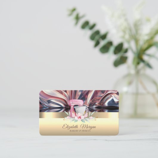 Elegant Cake Mixer Flower Bakery Gold Abstract Visitekaartje (Staand voorkant)