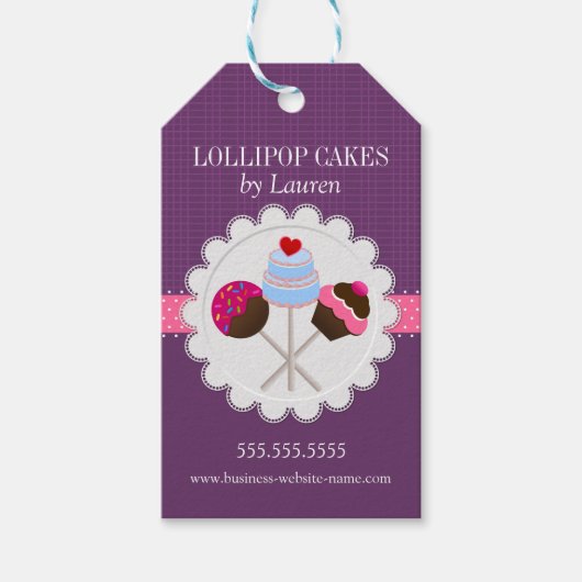 Elegant Cake Poppen in Paars Cadeaulabel (Voorkant)