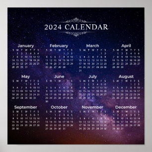 Élégant Calendrier 2024 sur Voie Lactée Poster