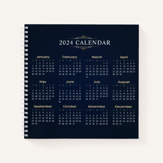 Élégant Calendrier Gold et Blue 2024 | CARNET (Devant)