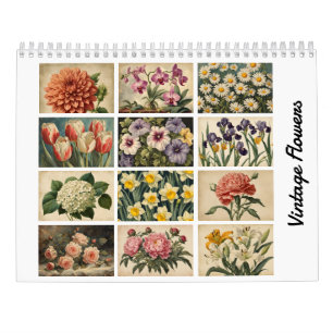 Elégant calendrier naturel Fleurs Vintages