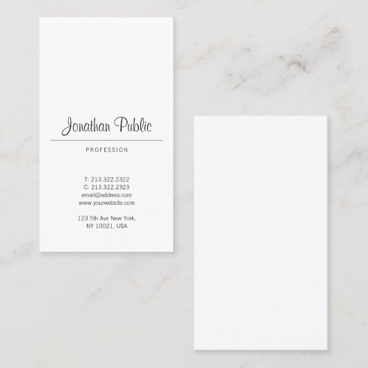 Elegant Calligraded Script Trendy Sleek Plain Visitekaartje (Voorkant / Achterkant)