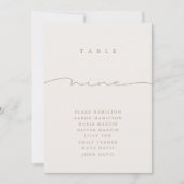 Elegant Calligrafie Beige Nine Tabel Nummer (Voorkant)