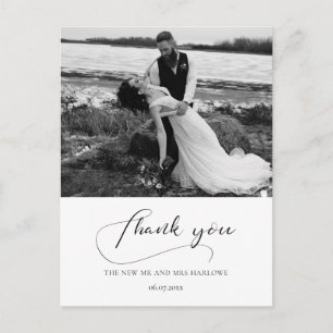 Elegant calligrafie bruiloft foto bedankt briefkaart