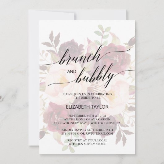 Elegant Calligrafie | Faded Floral Brunch en Bubbl Kaart (Voorkant)