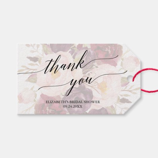 Elegant Calligrafie | Faded Floral Hartelijk dank Cadeaulabel (Voorkant (Horizontaal))
